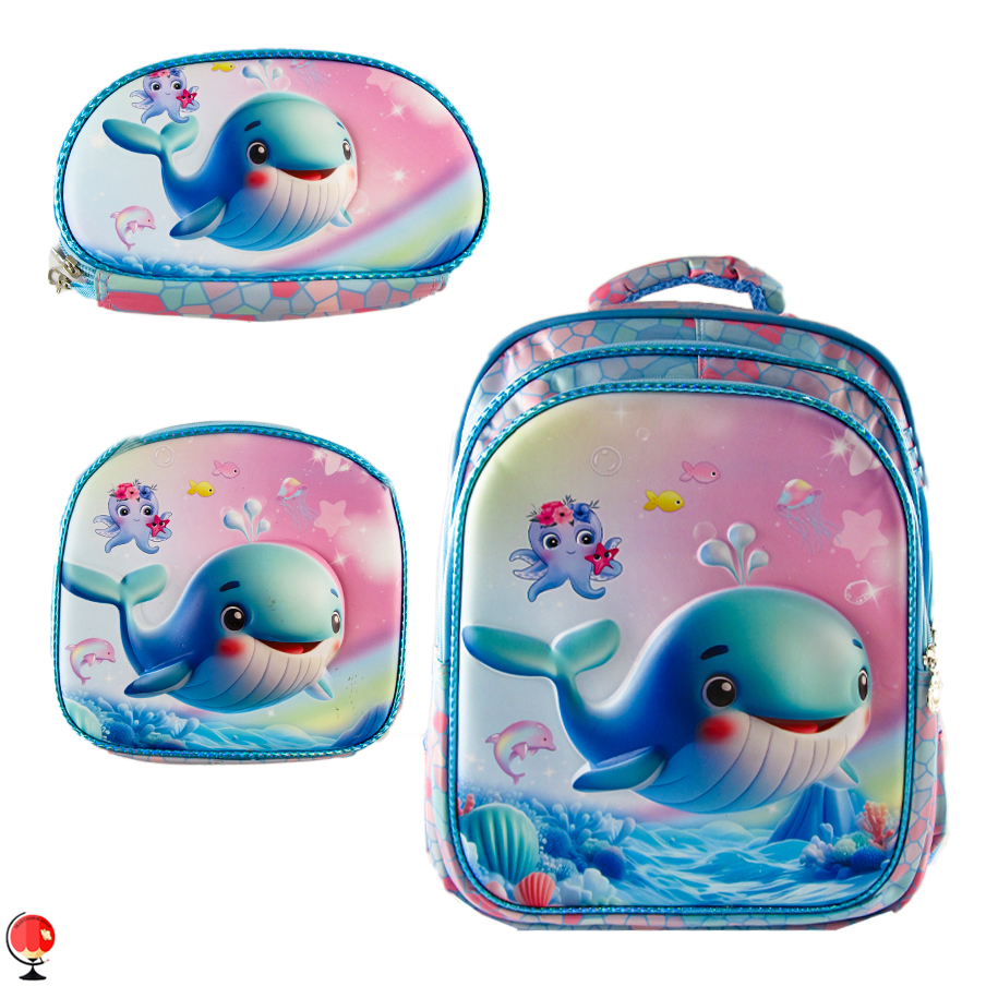 کوله پشتی دخترانه سه تیکه طرح برجسته دلفین